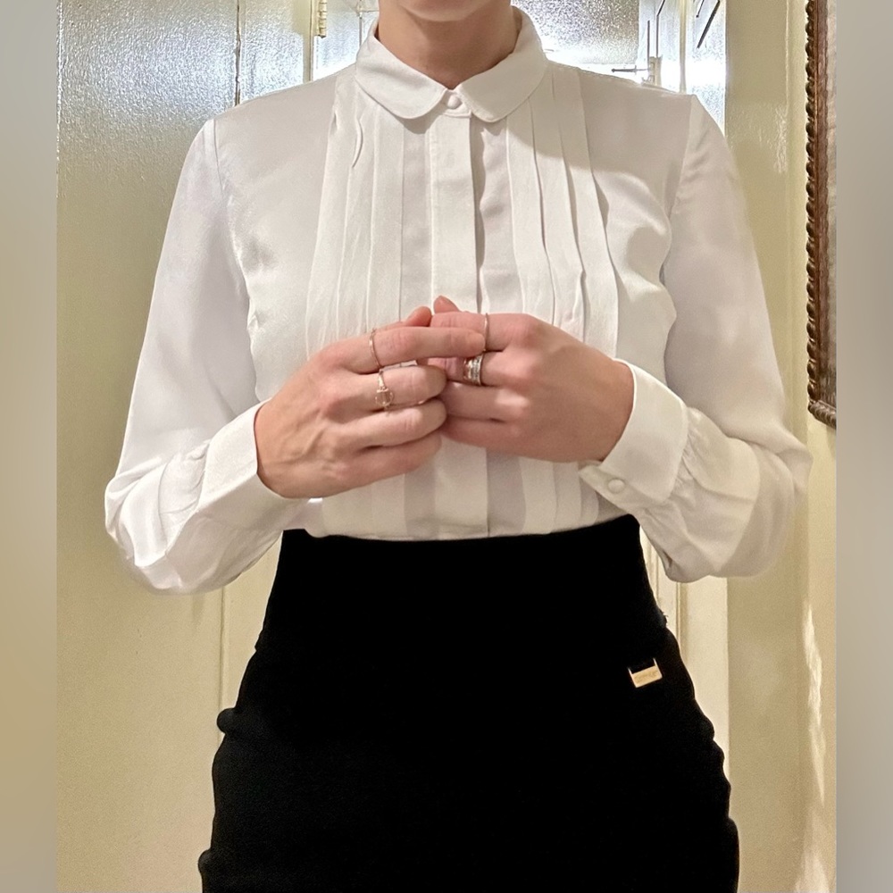 Brooks Brothers Satin White Dress Shirt/ Blouse- Size 2